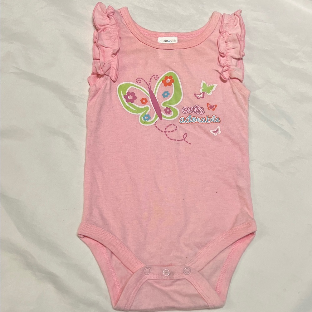 “Bundle 10/$13” 3-6M Pink Butterfly baby girl short sleeve body suit summer